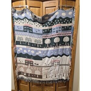 Vintage Made in USA Crown Crafts Throw Blanket Weather Seasons 54x45"